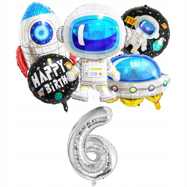 Zestaw Balony Kosmos Rakieta Astronauta 6 Urodziny