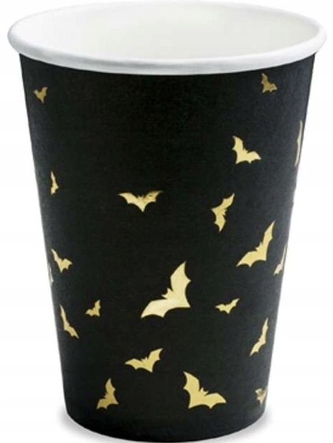 Kubeczki papierowe czarne w nietoperze Halloween 220 ml 6 sztuk HAL-081