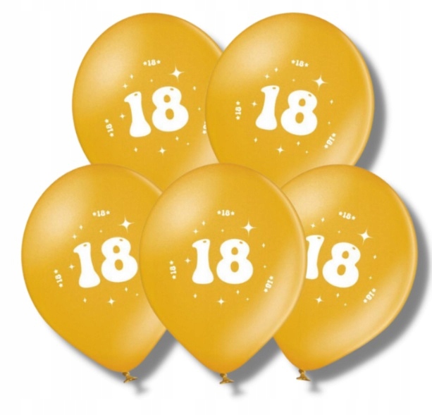 Balony złote na 18 Urodziny Osiemnastka 5 sztuk