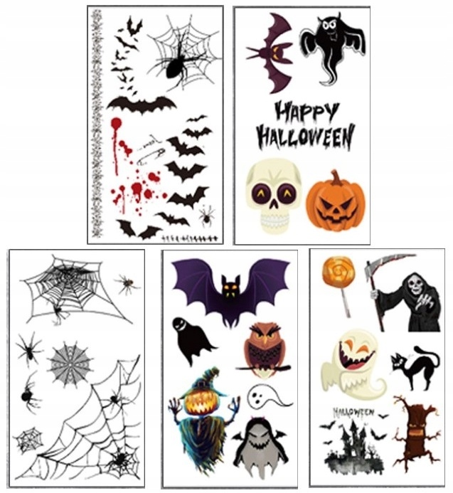 Tatuaże Zmywalne Na Halloween 5 Arkuszy HAL-019