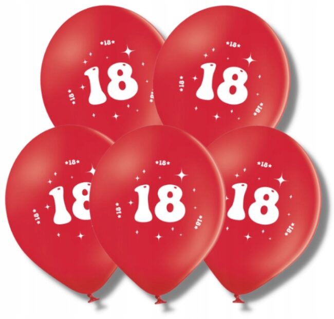 Balony czerwone 18 Urodziny Osiemnastka 5 sztuk