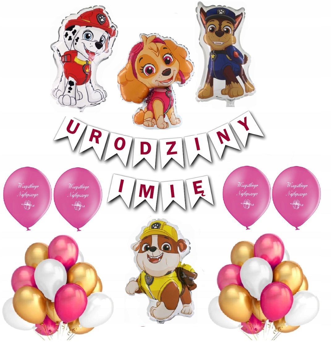 Zestaw Balony Psi Patrol Chase Skye Urodziny Imię