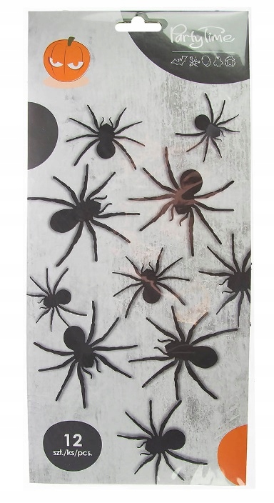 PAJĄKI ścienne Czarne Halloween Dekoracja samoprzylepna 12 Sztuk HAL-039
