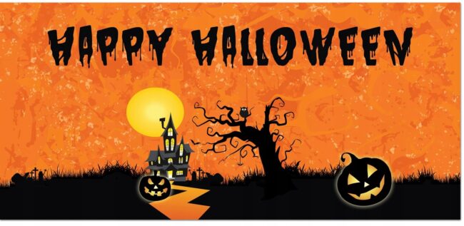 Plakat papierowy na Halloween Nawiedzony Dom 70x33 cm HAL-058
