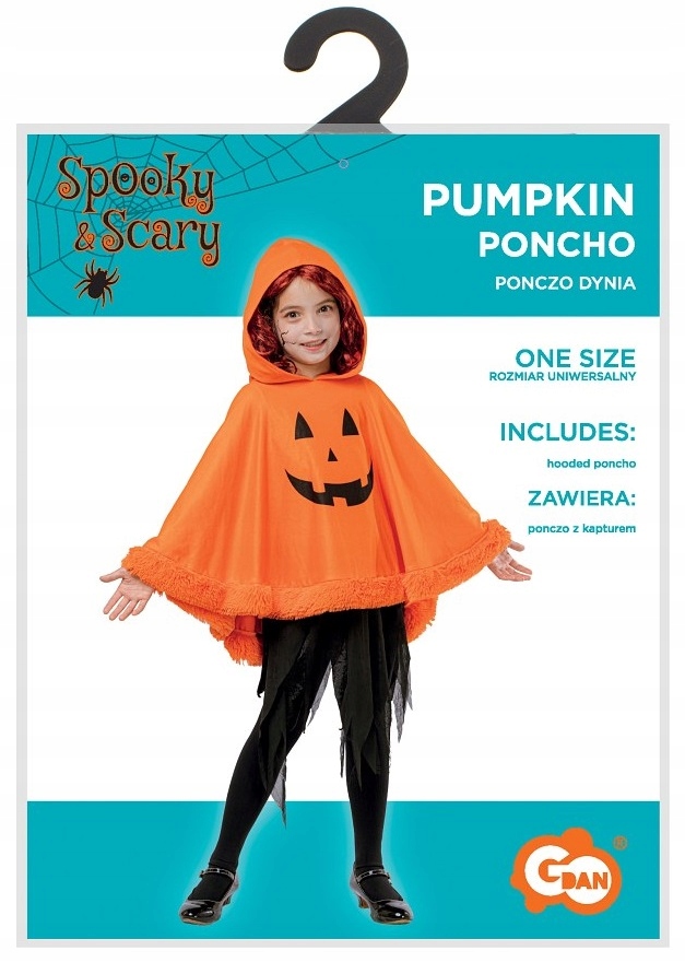 Strój dla dzieci na Halloween Dynia ponczo z kapturem one size HAL-175 - obrazek 4