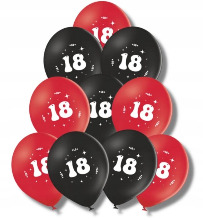 Balony na 18 Urodziny Osiemnastka Mix 10 sztuk