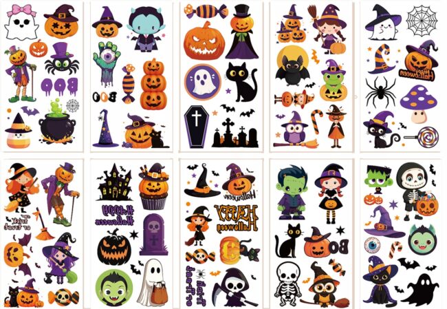 Tatuaże zmywalne 10x HALLOWEEN 10 arkuszy dla dzieci HAL-231