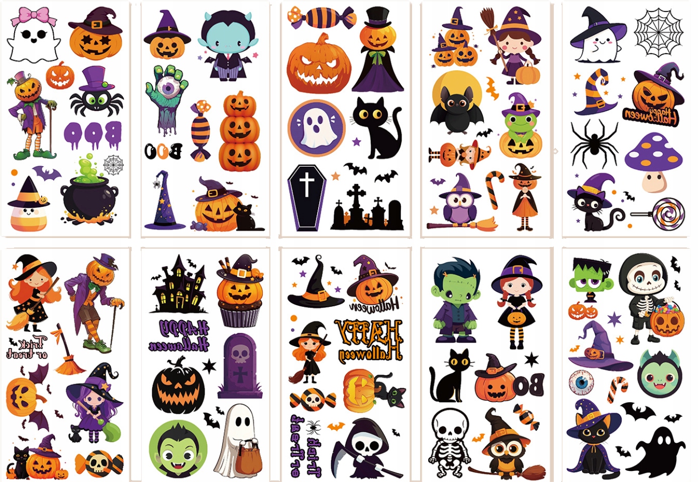 Tatuaże zmywalne 10x HALLOWEEN 10 arkuszy dla dzieci HAL-231