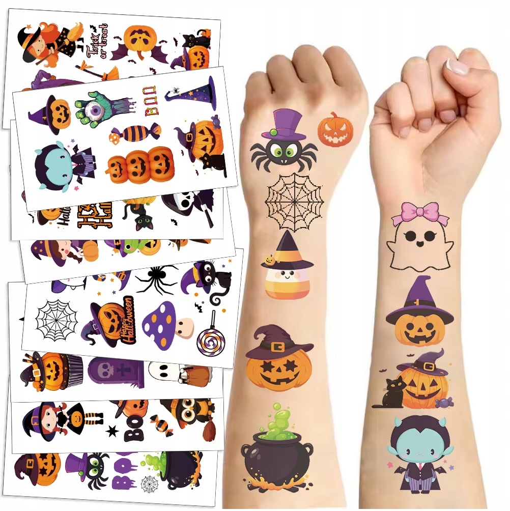 Tatuaże zmywalne 10x HALLOWEEN 10 arkuszy dla dzieci HAL-231 - obrazek 4