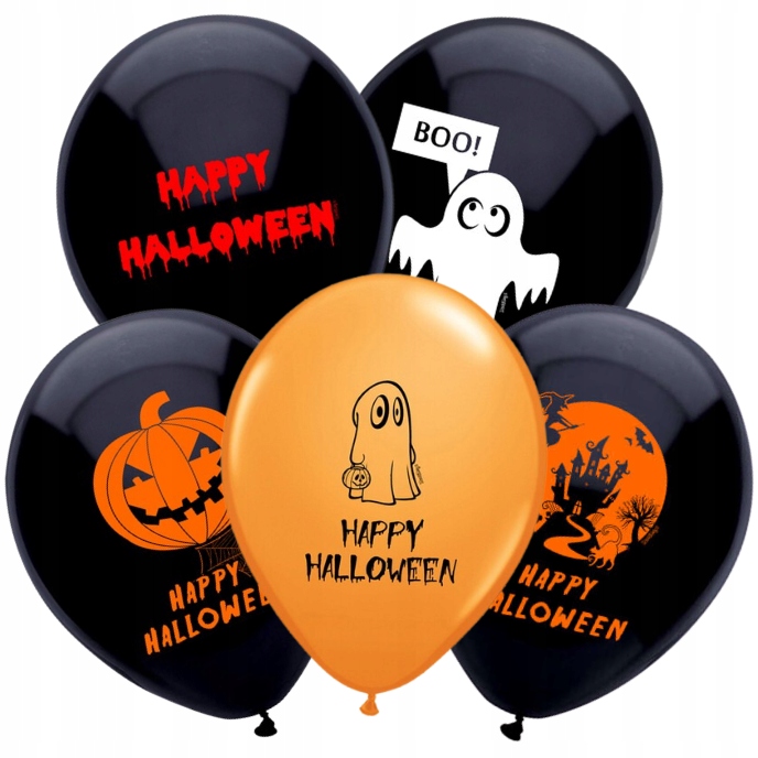 Balony lateksowe Happy Halloween Mix 5 sztuk Duch Dynia HAL-142