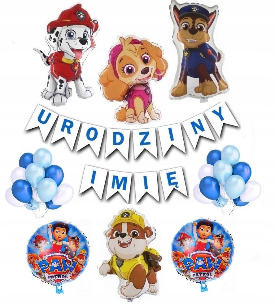 Zestaw Balony Psi Patrol Chase Skye Urodziny Imię