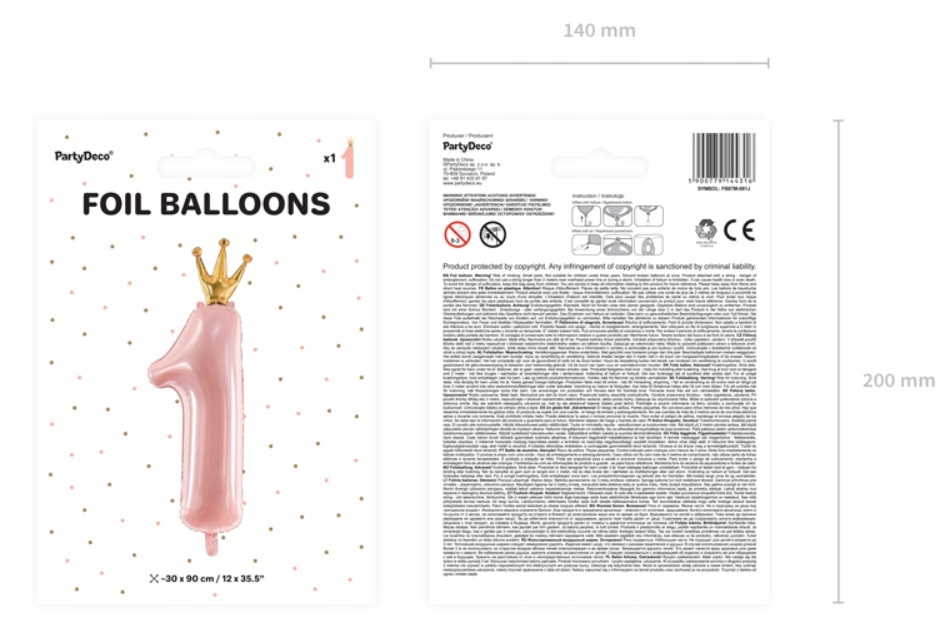 Balon foliowy cyfra różowa 1 na Roczek Urodziny - obrazek 3