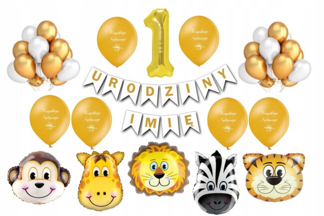 Zestaw Balony na 1 urodziny Roczek Zwierzęta
