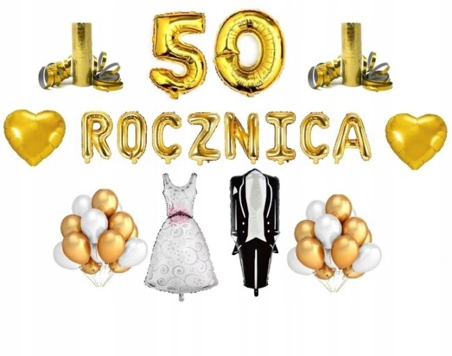 złoty zestaw balonów 50 rocznica