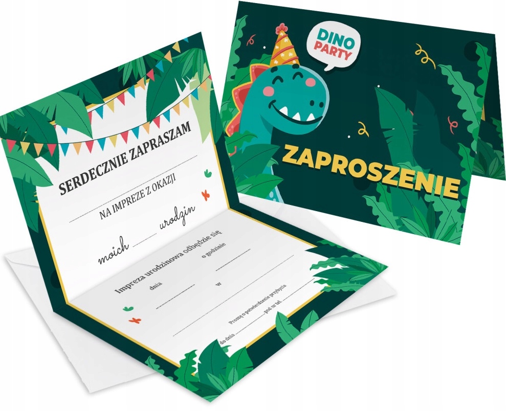 Zaproszenia na Urodziny Dinozaur Dinozaury + koperta 10 sztuk - obrazek 3