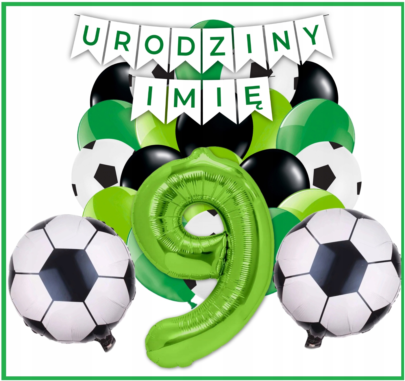 Zestaw Balony Piłka Nożna 9 Urodziny Baner Urodziny + Imię - obrazek 2