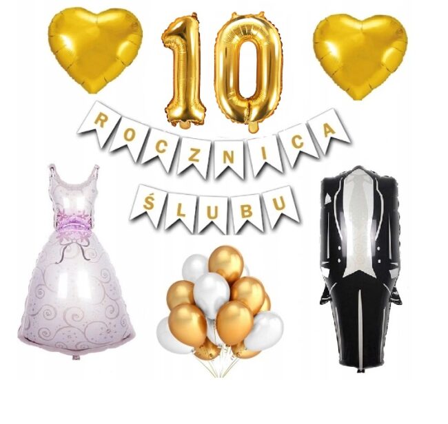 Zestaw Balony Dekoracje 10 Rocznica Ślubu