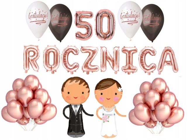 Zestaw Balony 50 Rocznica Ślubu Rose Gold