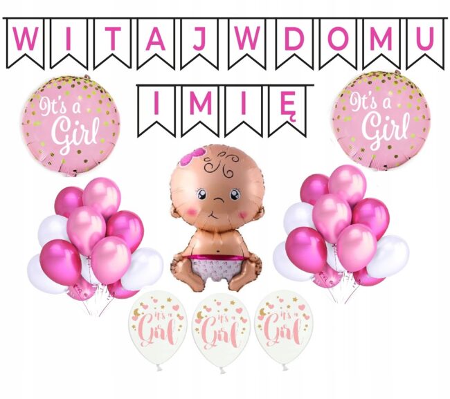 Baby Shower Witaj w Domu Zestaw Baby Girl Balony
