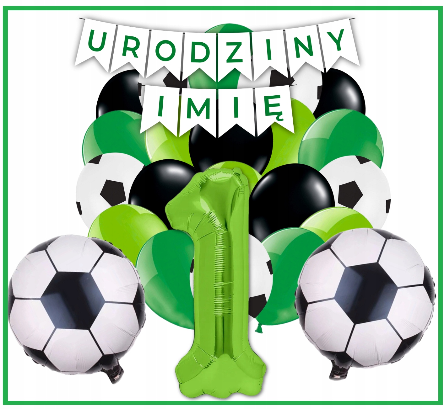 Zestaw Balony Piłka Nożna Roczek 1 Urodziny Baner Urodziny + Imię - obrazek 2