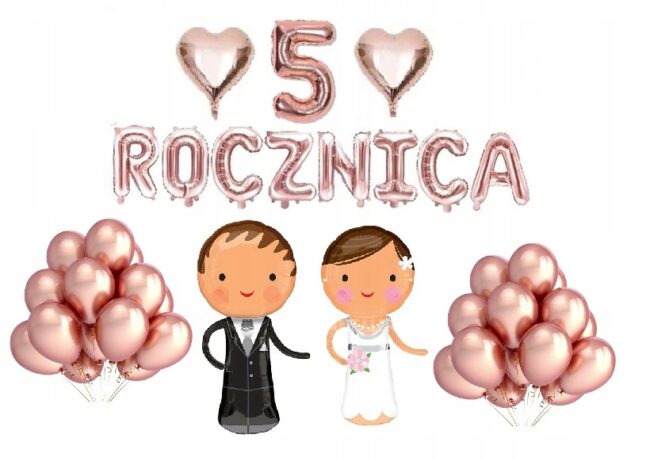 Zestaw Balony Dekoracje 5 Rocznica Ślubu Rose Gold