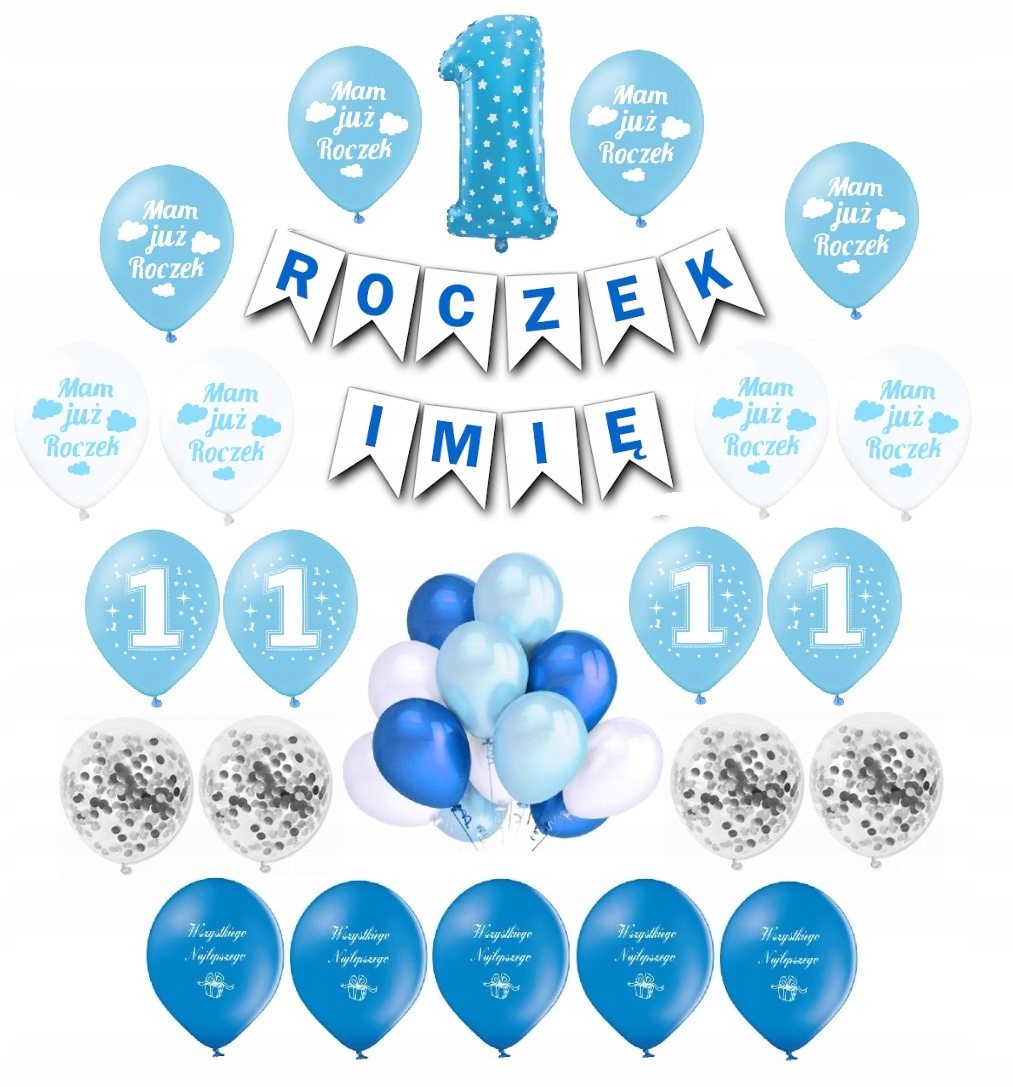 1 Urodziny Pierwsze Roczek Balony Zestaw Dekoracja