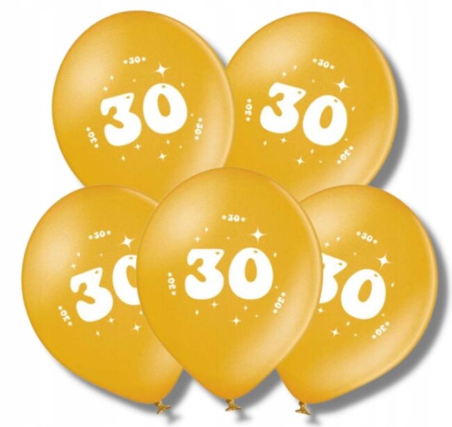 Balony złote 30 Urodziny Rocznica 5 sztuk