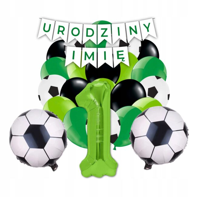 Zestaw Balony Piłka Nożna Roczek 1 Urodziny Baner Urodziny + Imię