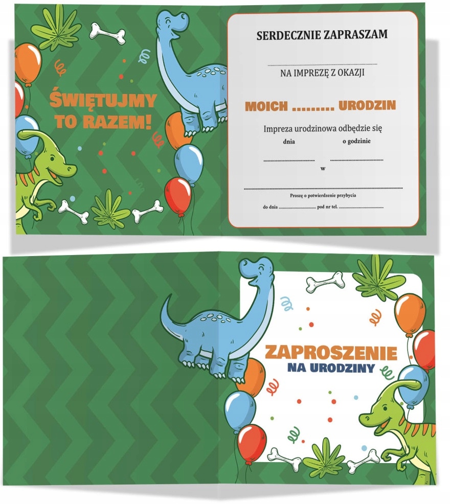 Zaproszenia na Urodziny Dinozaur Dinozaury + koperta 10 sztuk - obrazek 3