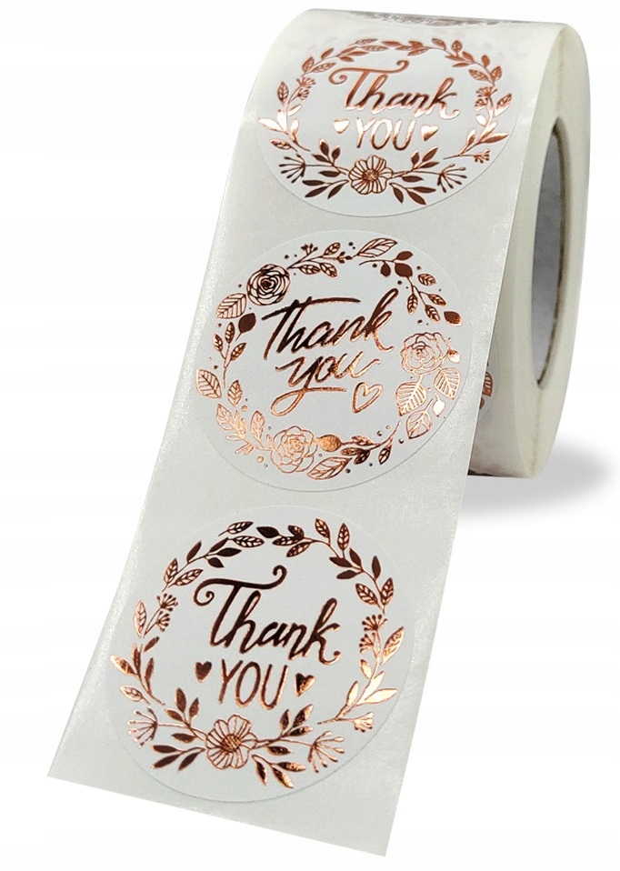 Naklejki białe na Rolce Thank You mix 500 sztuk Dekoracje - obrazek 3