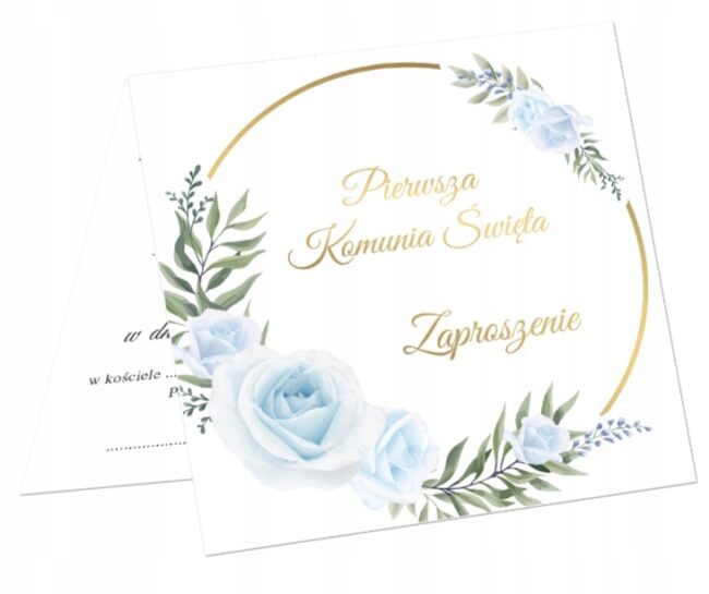 Zaproszenia komunijne niebieskie róże