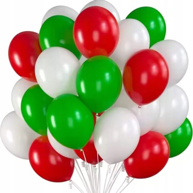 Balony lateksowe białe zielone czerwone mix 20 sztuk Urodziny Piłka Nożna