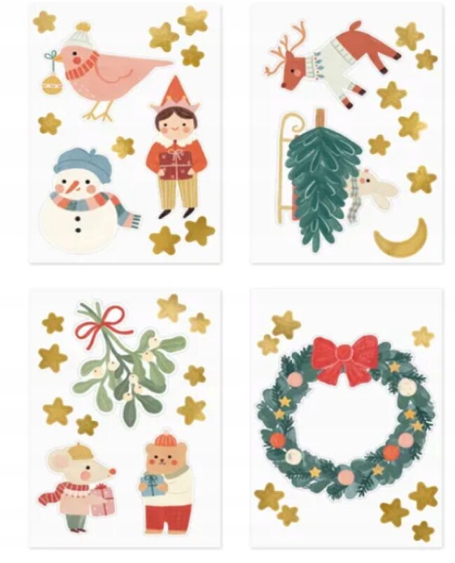 Naklejki na okno Christmas Święta Boże Narodzenie mix 4 arkusze BNAR-257