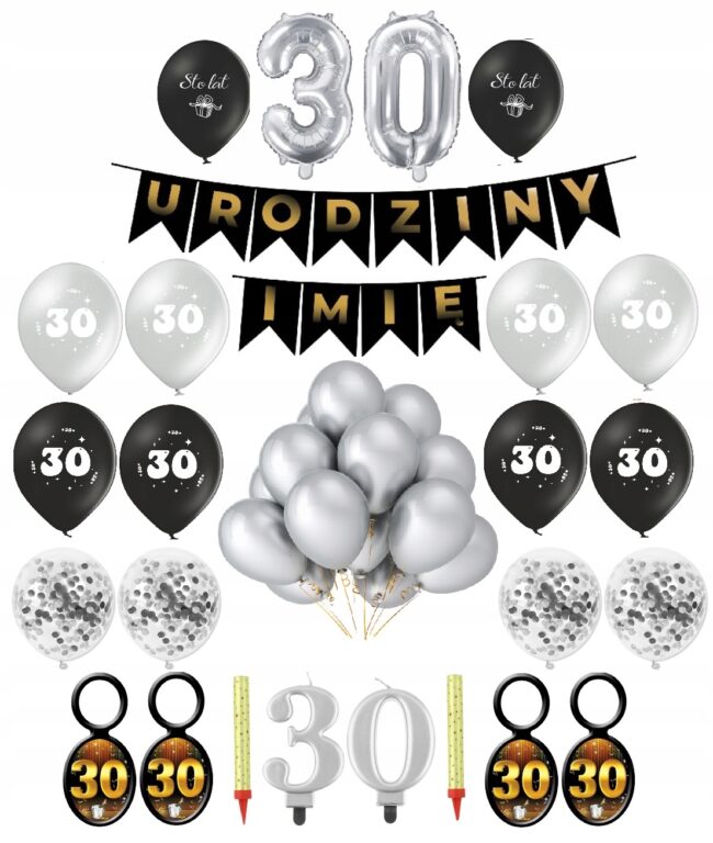 Zestaw na 30 urodziny Trzydziestka Balony Baner