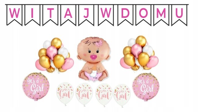 Baby Shower Witaj w Domu Zestaw Baby Girl Balony