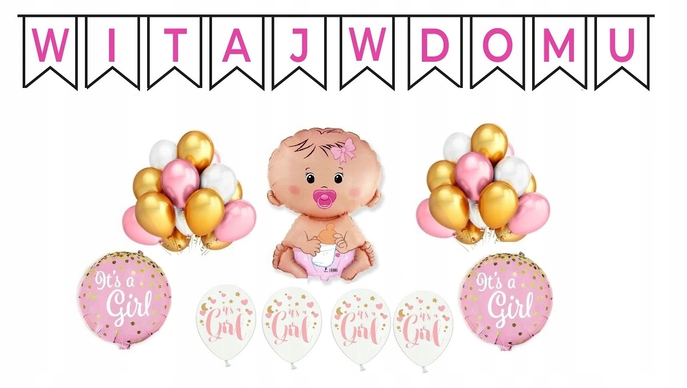 Baby Shower Witaj w Domu Zestaw Baby Girl Balony