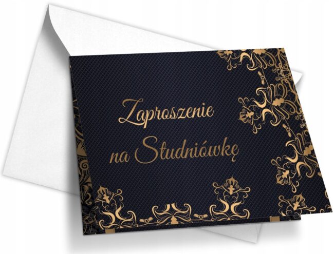 Zaproszenia na STUDNIÓWKĘ Granat Złoto 10 sztuk + Koperty ZS-001