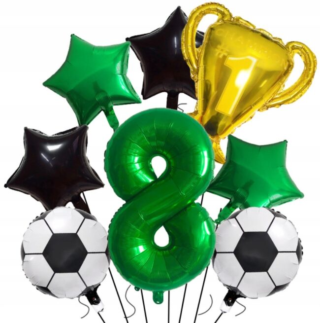 Balony zestaw dekoracyjny 8 Urodziny Piłka Nożna Piłkarz Zestaw 8 balonów