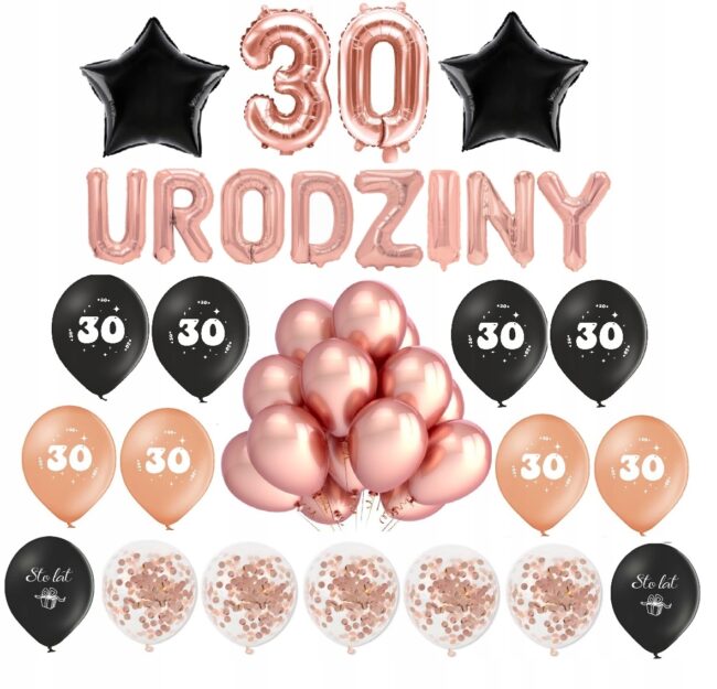 Balony Zestaw na 30 Urodziny Trzydziestka Baner