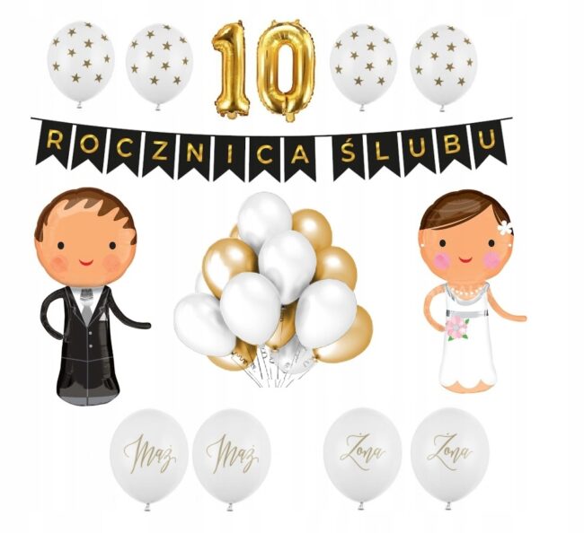 Zestaw Balony Dekoracje 10 Rocznica Ślubu