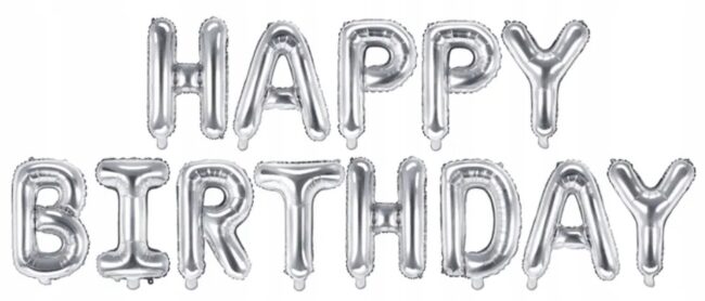 Napis Foliowy Happy Birthday Srebrny Urodziny 1-99