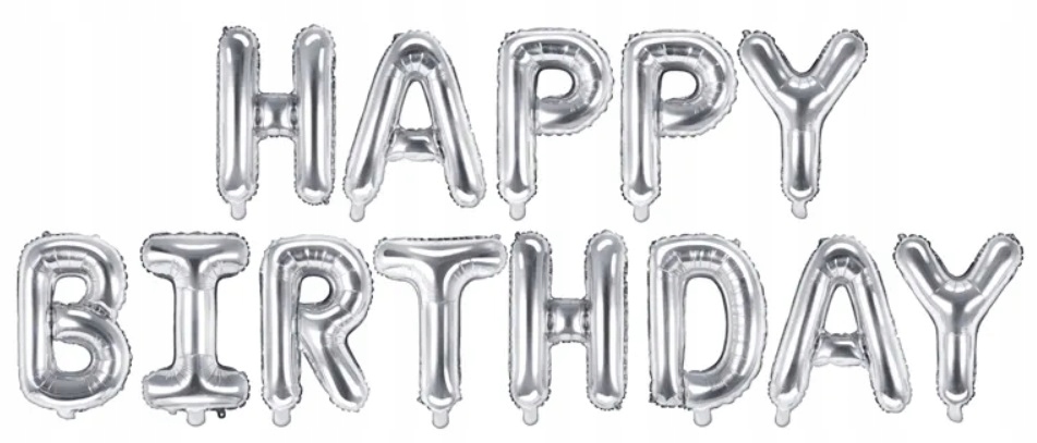 Napis Foliowy Happy Birthday Srebrny Urodziny 1-99