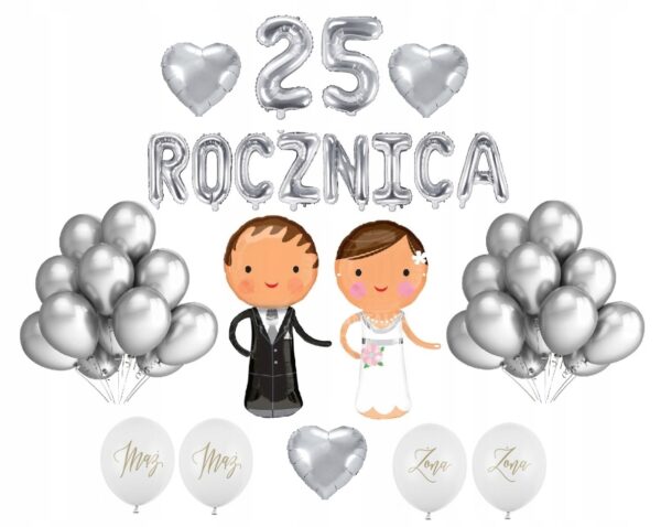 25 Rocznica Ślubu srebrne balony