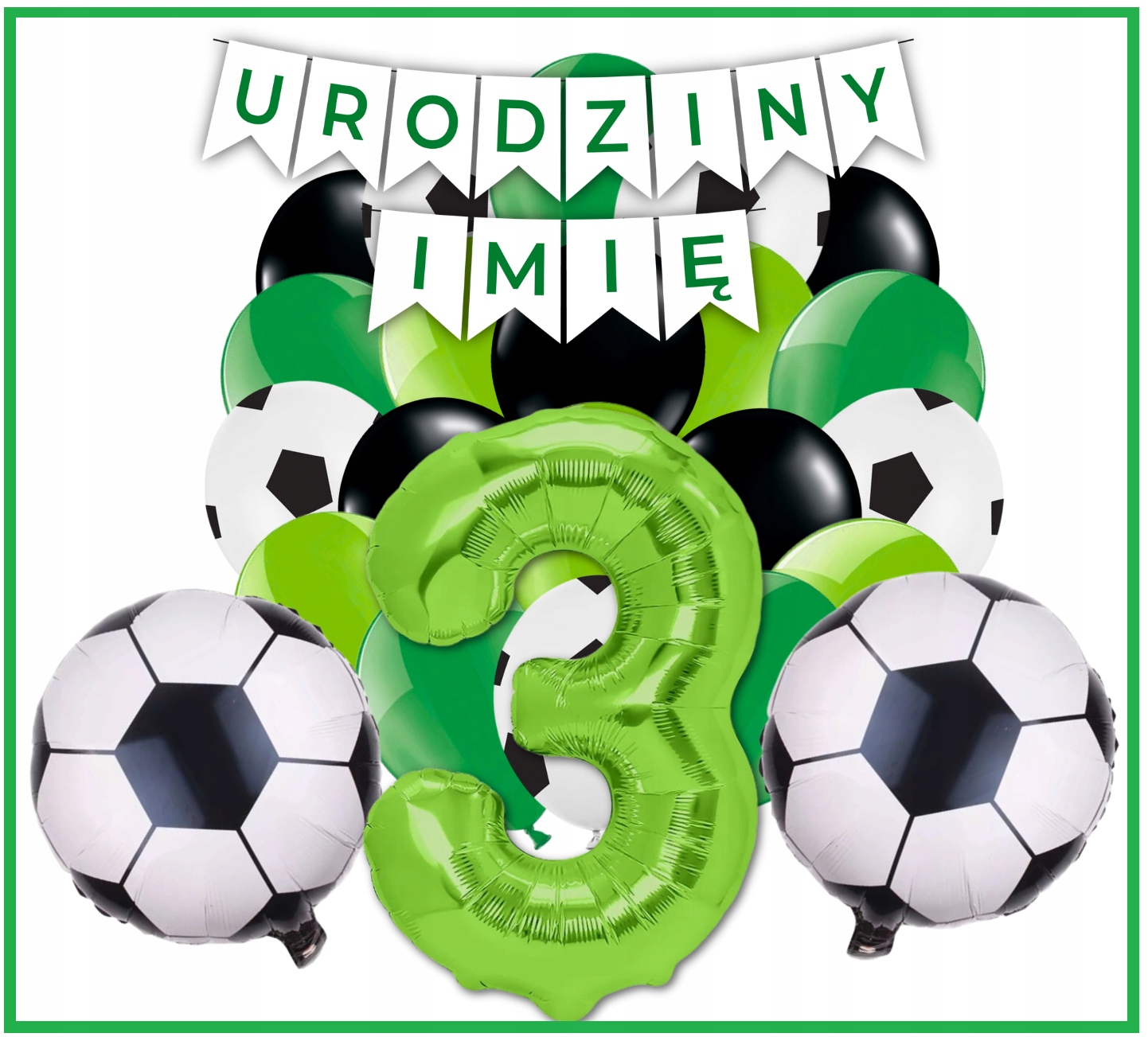 Zestaw Balony Piłka Nożna 3 Urodziny Baner Urodziny + Imię - obrazek 2