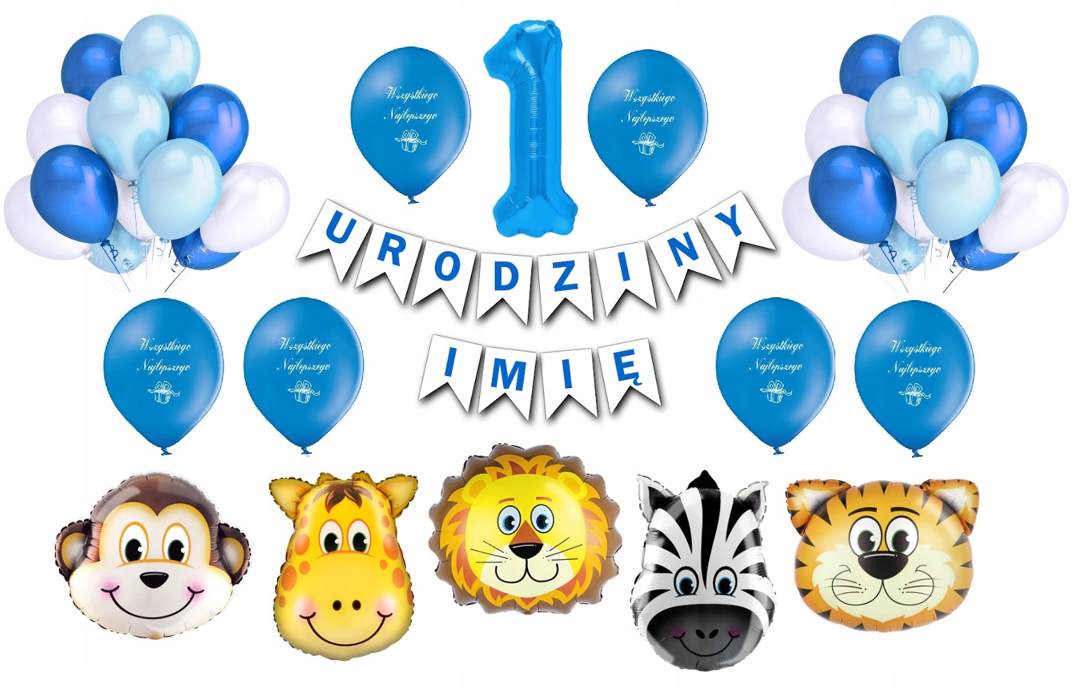 Zestaw Balony na 1 urodziny Roczek Zwierzęta