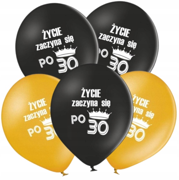 Balony ŻYCIE ZACZYNA SIE PO 30 mix 5 sztuk Trzydziestka 30 Urodziny