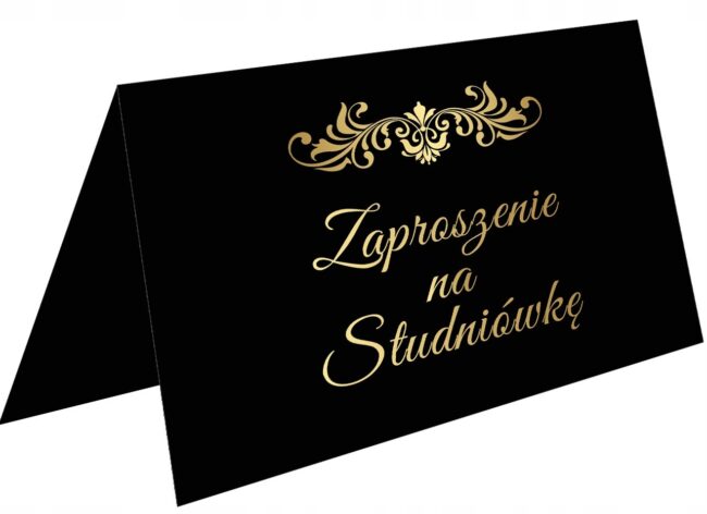 Zaproszenia czarne na STUDNIÓWKĘ 6 sztuk + koperty Studniówka