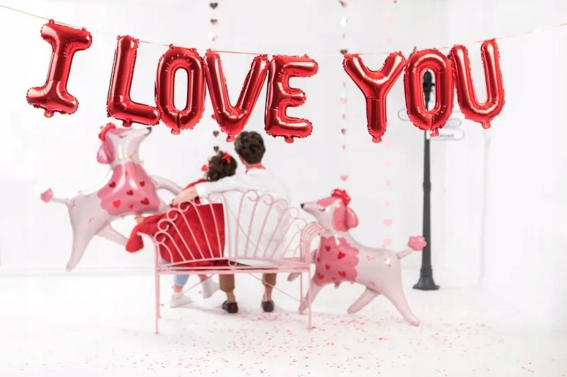 Balony Foliowe Napis I LOVE YOU czerwony Walentynki Rocznica 260x40 WB-015 - obrazek 2