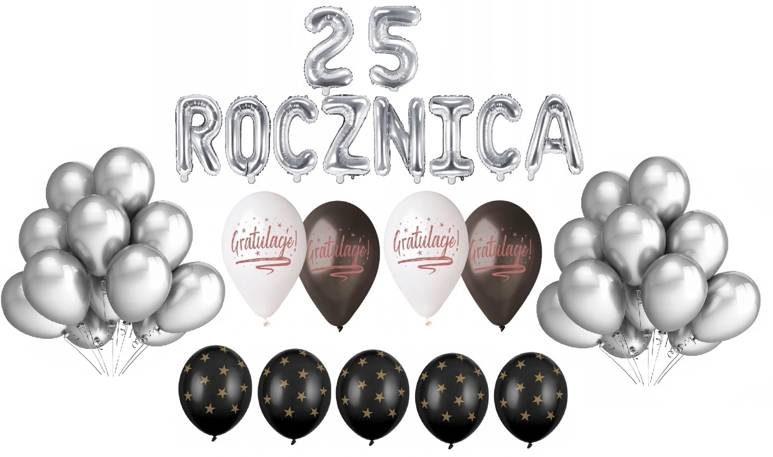 Zestaw Balony 25 Rocznica Ślubu Srebrny