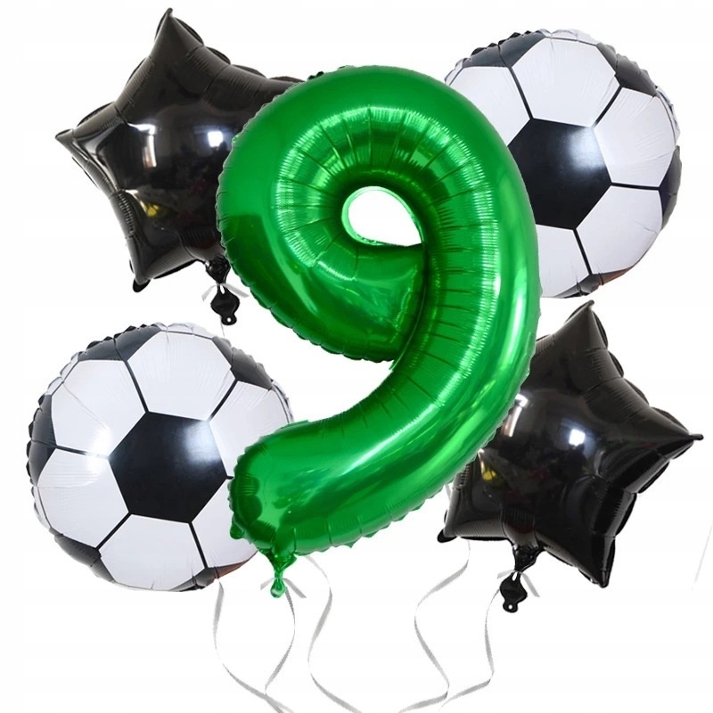 Balony zestaw dekoracyjny 9 Urodziny Piłka Nożna Piłkarz Zestaw 5 balonów